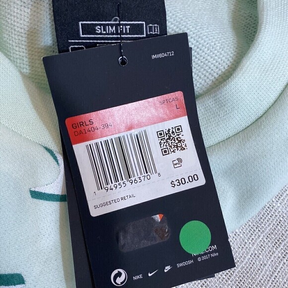 Nike NWT Sleeve Seafoam Green Sleeve Knit Pullover Sweatshirt Top Size Large - Picture 5 of 8